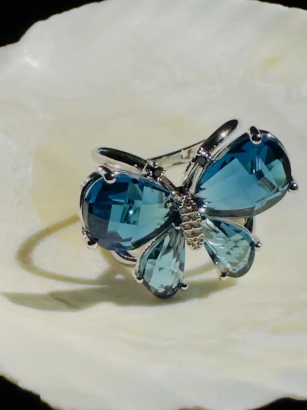 Blue Swarovski Element Crystal Butterfly Scarf Ring 2-in-1